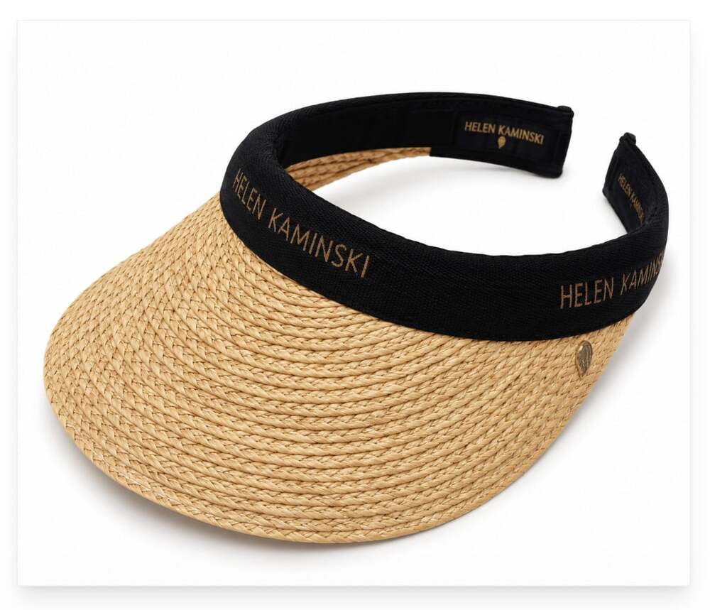Helen Kaminski Bianca Visor Womens Beige Straw Wide Brim Logo Sun Beach Hat